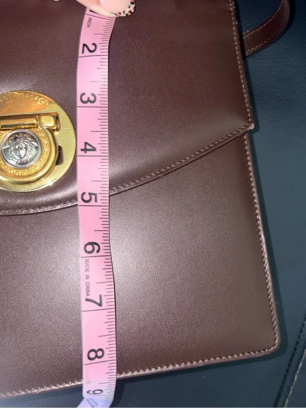 Gianni Versace Designer Brown Leather Top-Handle Shoulder Bag with Gold Hardware